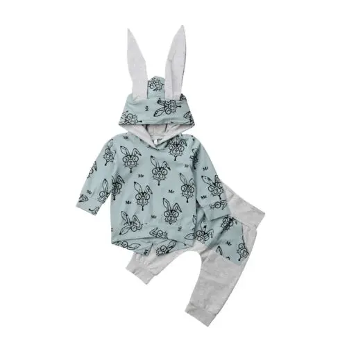 Casual Toddler Baby Outfit Girl Boy Rabbit Hooded Tops Pants 2Pcs Kids