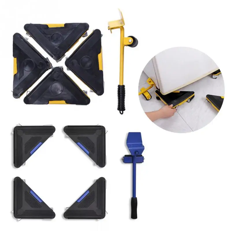 

5pcs/set Heavy Duty Lifter Wheel Move 4 Wheeled Corner Movers + 1 Wheel Furniture Mover Dolly Trolley Transport Removal Set