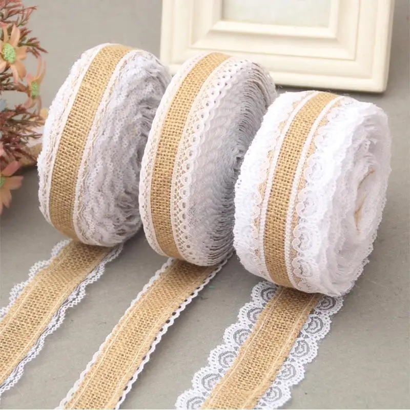 

Adeeing 10m Vintage Jute Burlaps With White Lace Roll Craft Ribbon For Diy Crafts Home Wedding Party Decoration New Year