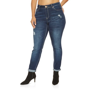 

Women Plus Size Jeans High Waist Circumference Big Hip Skinny Ripped Denim Stretch Elastic Waist Circumference