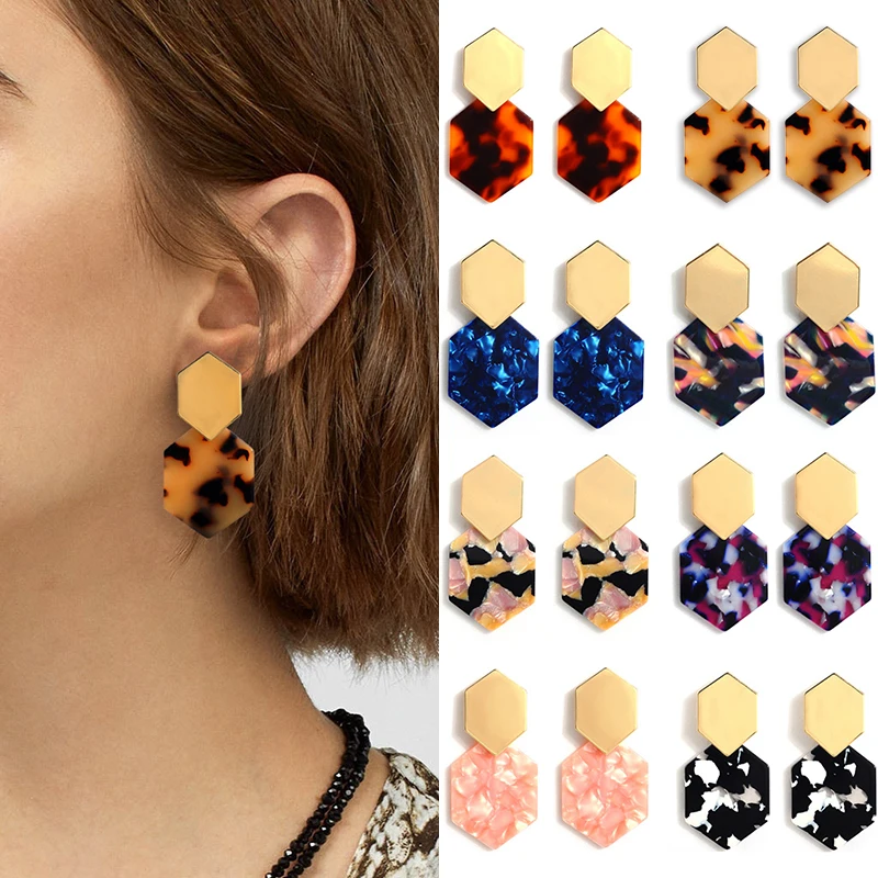 

Graceful 9 Colors Women Drop Earrings Polygon Rhombus Leopard Wedding Colorful Punk Geometric 1Pair Valentines Gift Acrylic