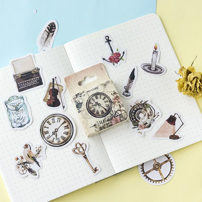 

46Pcs/Box Vintage Style Stickers Printing Paper Adhesive Stickers Kids DIY Scrapbook Student Diary Decoration Label Stickers