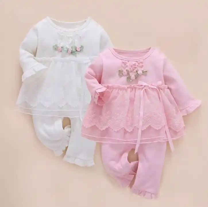 Infant Baby Girl Twins Long Sleeve Lace Ruffles Romper Floral Bodysuit