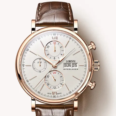 Marca de Luxo Suíça Lobinni Relógios Masculinos Calendário Perpétuo Automático Relógio Mecânico Masculino Couro Safira L13019-6 Mod. 115112