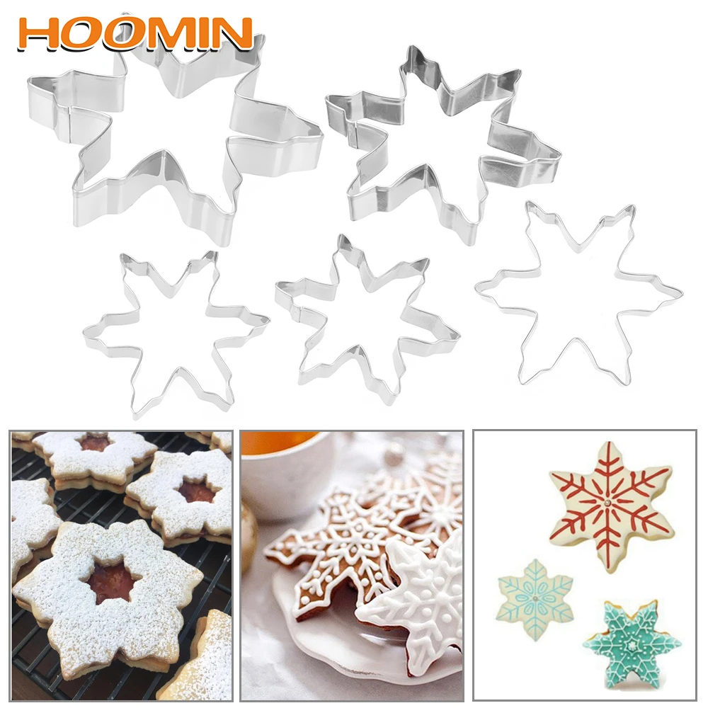 

HOOMIN 5pcs/Set Stainless Steel Biscuit Fondant Cookie Cutter Snowflakes Shape Cake Decorating Molds Bakeware Cookie Tools