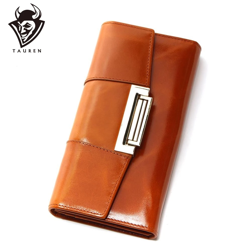 

Oil Wax Cowhide Women Genuine Leather Wallet Ccarteira Feminina Fashion Vintage Long Hasp Pocket Women's Coin Purse Medium-Long