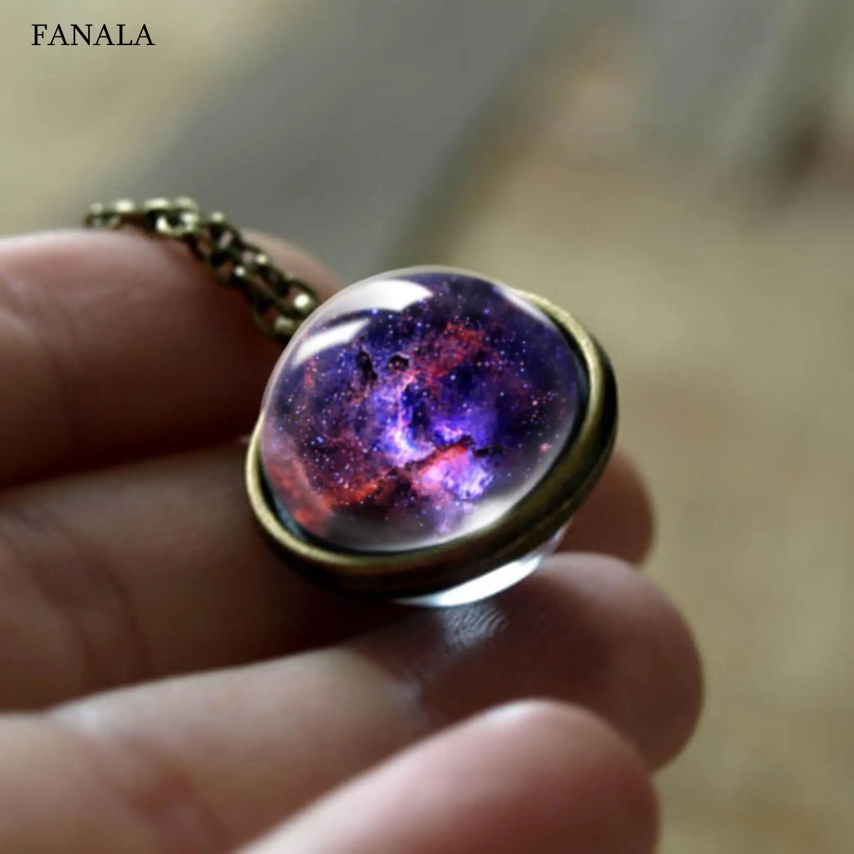 

Women Double-sided Glass Ball Charm Chain 9 types(as picture shown) Link Shape Pendant Jewelry Necklace 16mm
