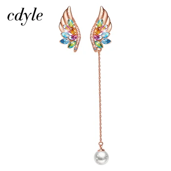 

Cdyle Women Gold Earrings Embellished with crystal Feather Earrings pendientes mujer moda 2019