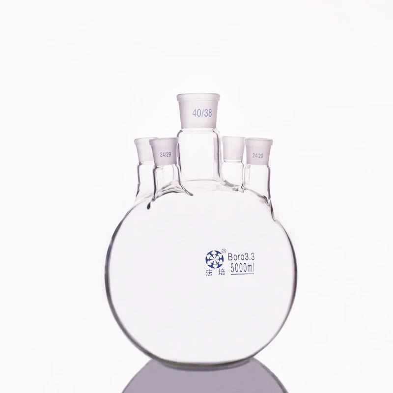 Five-necked flask straight shape with Five necks standard ground mouth 5000ml Main 40/38 Side 24/29 Flat bottom | Канцтовары для