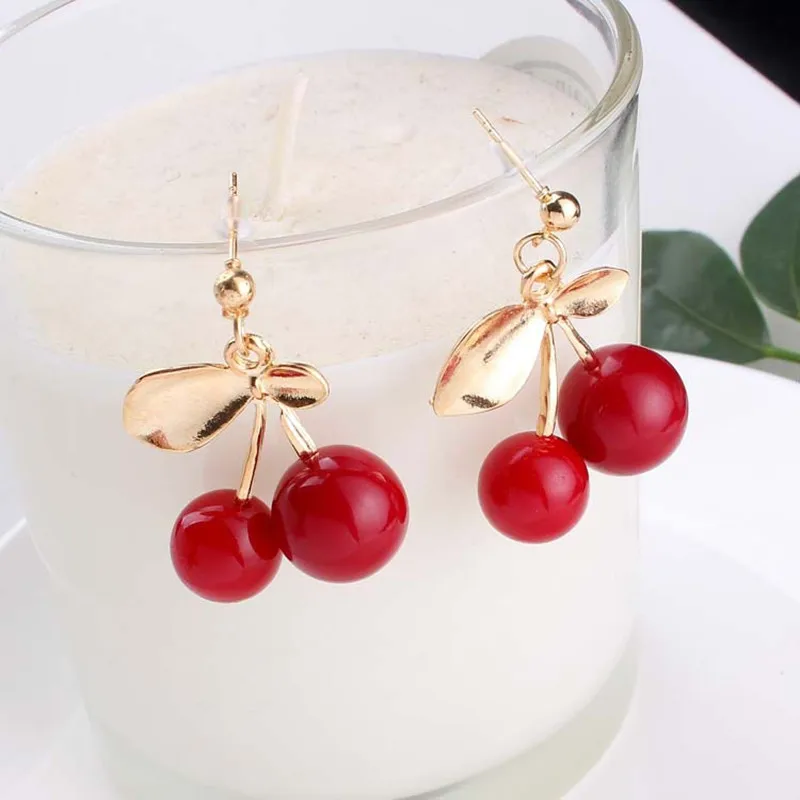 

Cute Red Cherry Earrings for Women Fresh Fruit Sweet Jewelry Korean Fashion Girl Student Simple Small Stud Earrings Wholesale