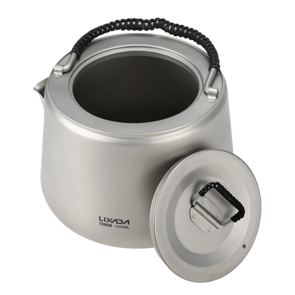 Lixada 1.4L Titanium Tea Pot Ultralight Outdoor Camping Hiking Water Kettle Coffee Pot Teapot Kettle Pot Outdoor Kettle