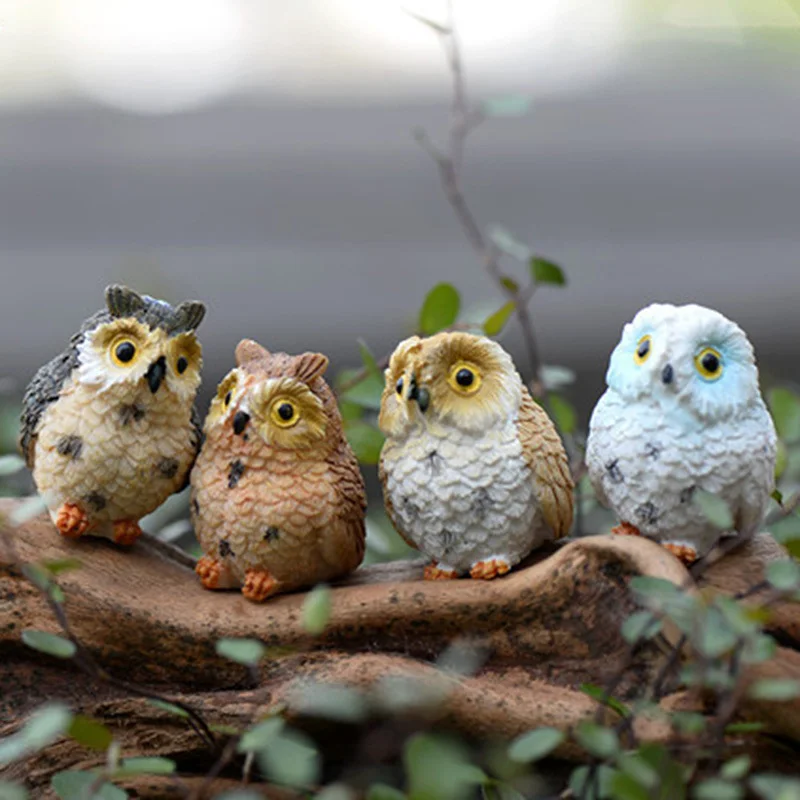 

4 Pcs/set Cute Resin Artificial Owl Figurines Miniatures Lovely Birds Fairy Garden Gnome Crafts Decorations Accessories For Home
