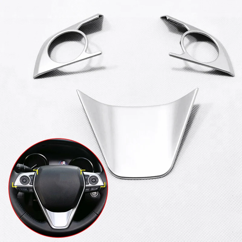 

3Pcs Chrome Car Silver Matt Steering Wheel Cover For Toyota RAV4 2019 Accessory