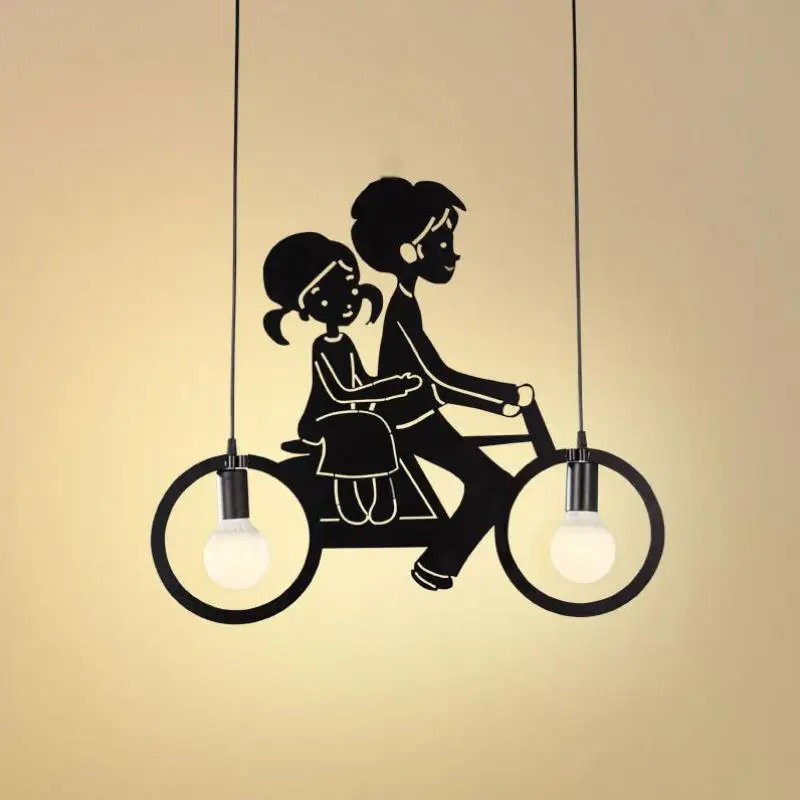 Современная детская комната висит велосипедная лампа Личность Ресторан Бар ткань Магазин Простой велосипед Железный кулон огни шнур
