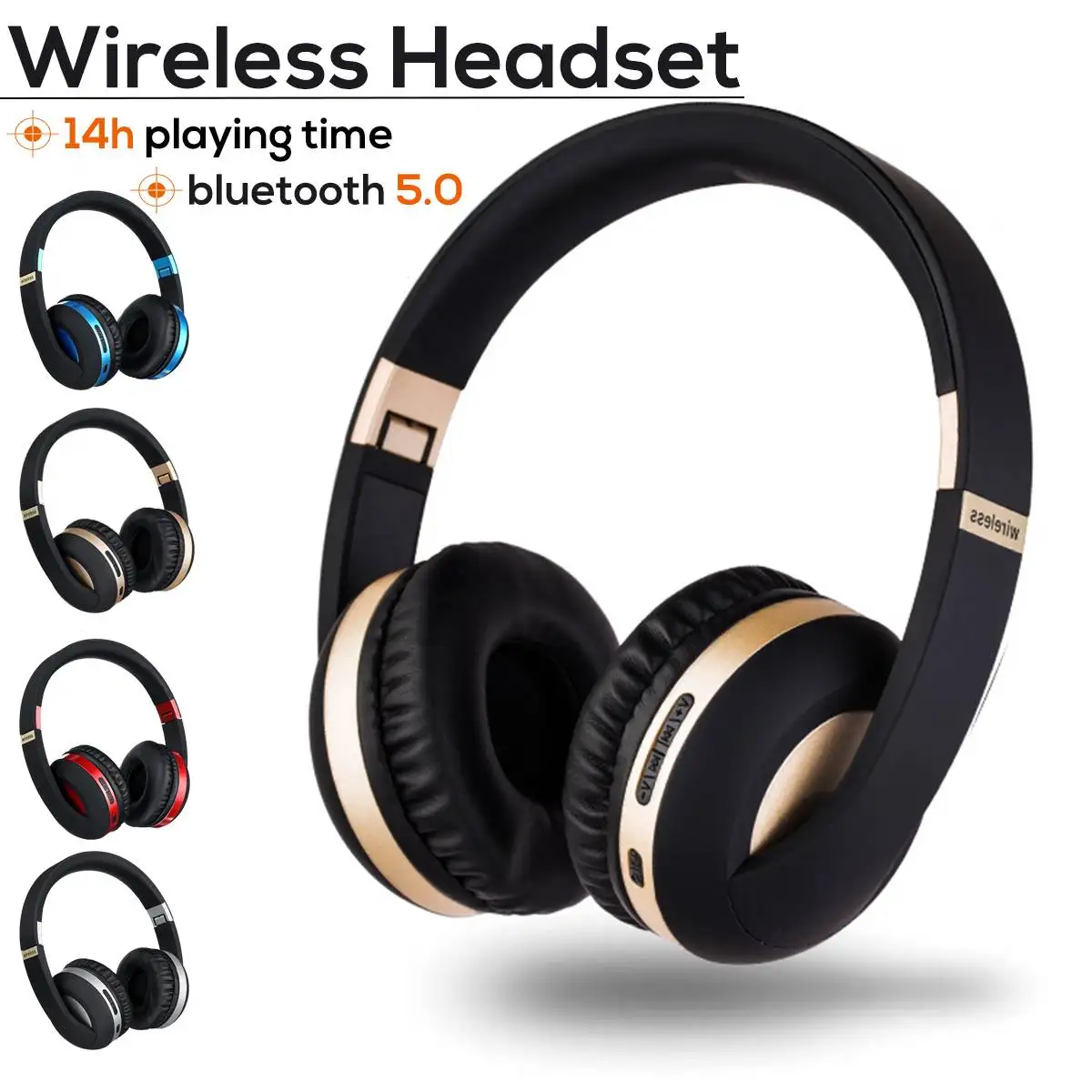 

Foldable Bluetooth 5.0 Headphones Wireless Adjustable headset FM Support TF cardWith Microphone For PC Mobile Phone for iphone