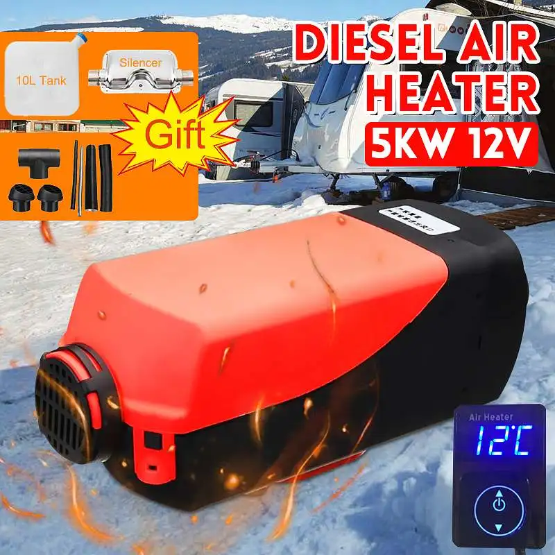 

5000W 12V Air Parking diesels Fuel Heater Single Hole 5KW For Boats Bus Car Heater Digital Knob Switch Silencer For free