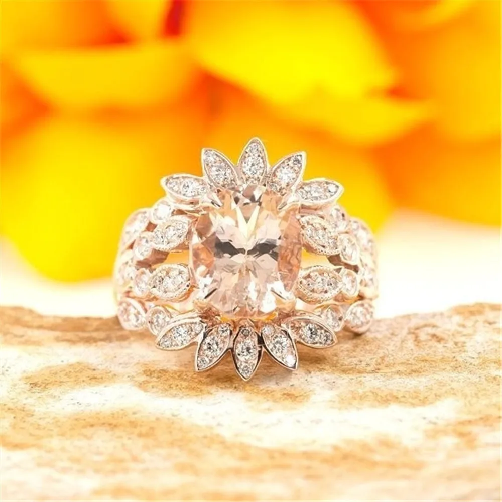 

Rose Gold Morgan Leaf Flower Ring European and American Fashion Lady Ring