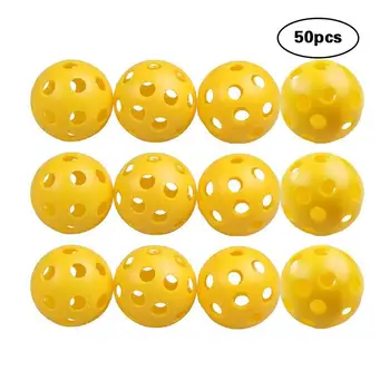 

50 Pcs Plastic Golf Practice Ball Airflow Hollow Golf Balls 26 Holes Training balls Sports Indoor Golf Practice Training Yellow