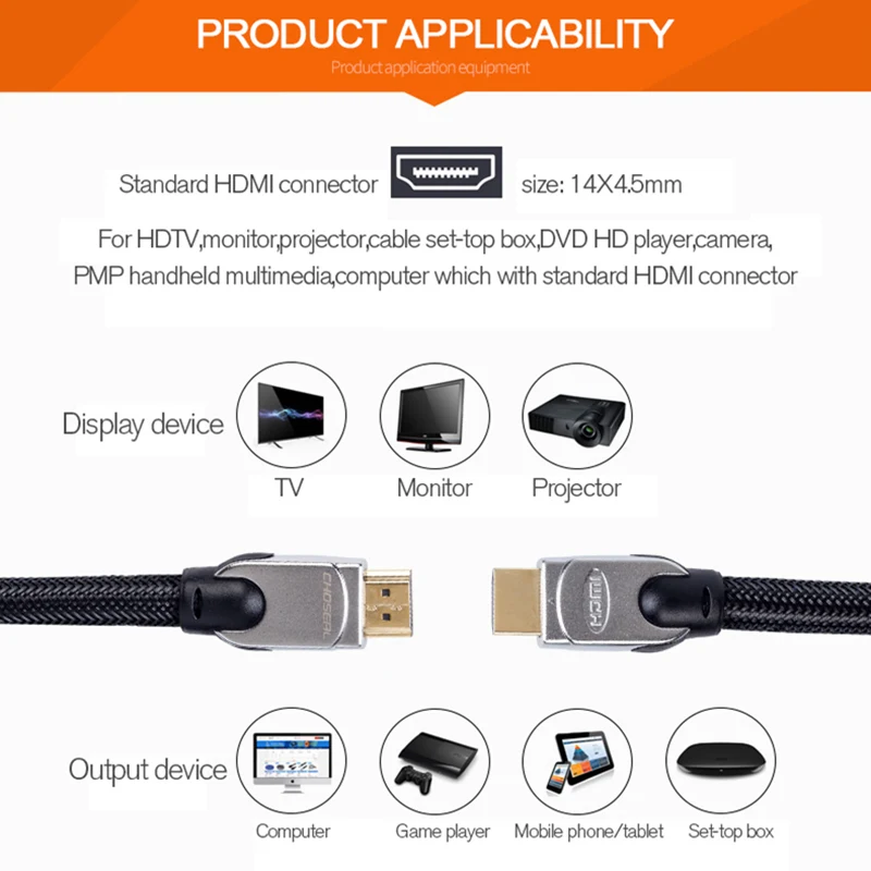 Choseal Q603 HDMI кабель 2,0 V 3D 4K* 2K диаметр 11,11 мм HD кабель нейлоновый плетеный провод для PS3/tv/компьютера/проектора/мультимедиа