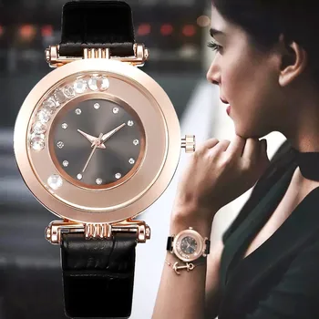 Khorasan Fashion Black Women Watches Luxury Leather Shiny Casual WristWatch Ladies Quartz Watch Reloj Mujer Montre Femme Clock kimio women watches luxury brand fashion quartz ladies stainless steel bracelet watch casual clock montre femme reloj mujer box