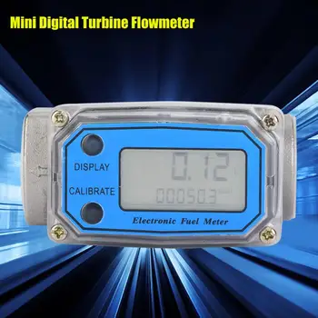 

1 pcs Mini Digital Turbine Flowmeter Diesel Fuel Flow Meter 15-120L/min 1 NPT Digital Fuel Meter Blue Measuring Tools
