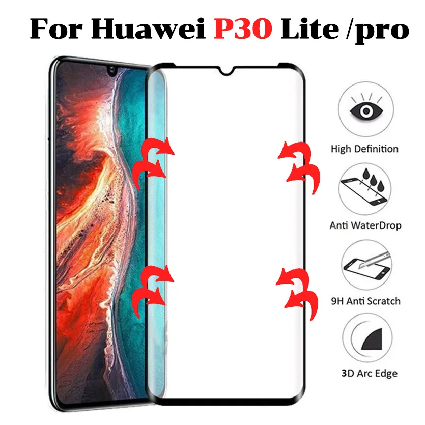 3D Full Coverage Tempered glass on For Huawei p30 pro Lite Screen
