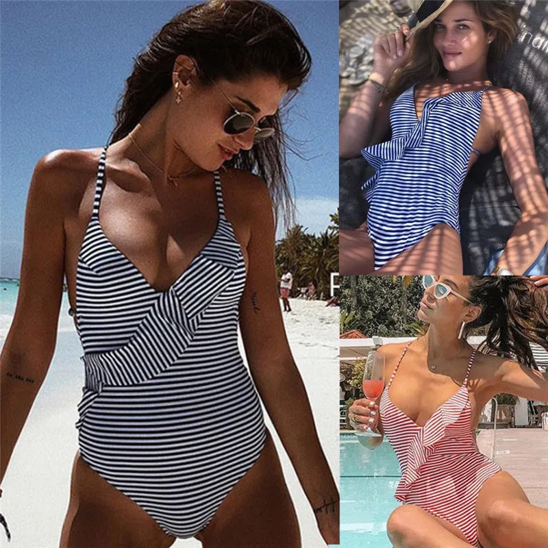 Женский купальный костюм в полоску Maillot De Bain сексуальный стиле ретро монокини
