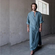 Мужской длинный халат, ультра длинный, натуральный хлопок, лен, домашняя одежда, домашний халат, Мужская домашняя одежда, одежда для сна, кигуруми, пижама, Халат