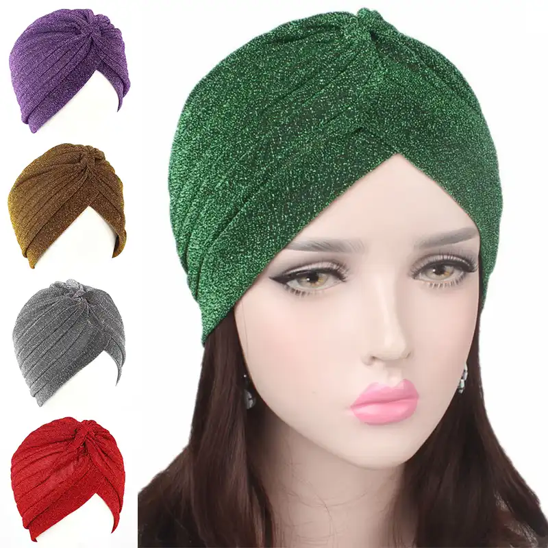 2020 Women Fashion New Gold Shiny Turban Stretchable Soft Bright Hat Indian Style Muslim Thin Hijab Turban Head Wraps Aliexpress