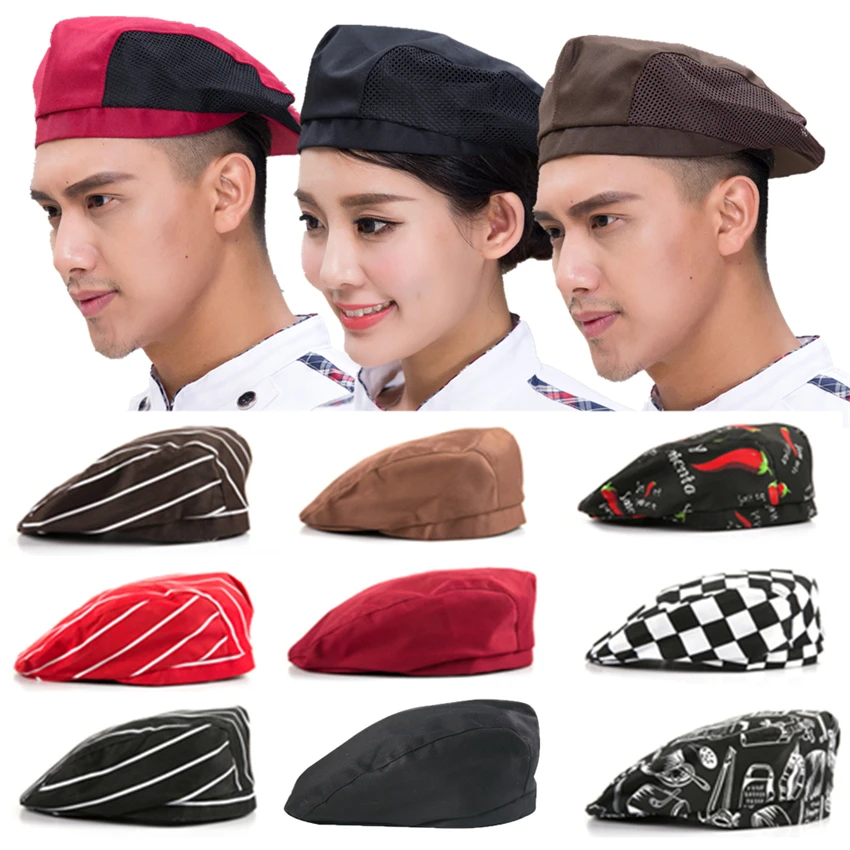 

9Color Chef Hat Food Service Work Wear Uniform Kitchen Restaurant Cloth Cap Elastic Chili Print Berets Cook Chef's Hats 54-56CM