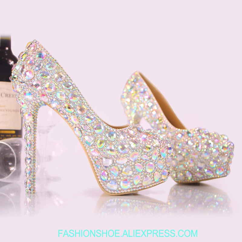 

Women Shoes 2019 Discoloration Polychromatic Reflective Glittering Crystal Party Shoes Rhinestone Dress High Heels Large Size