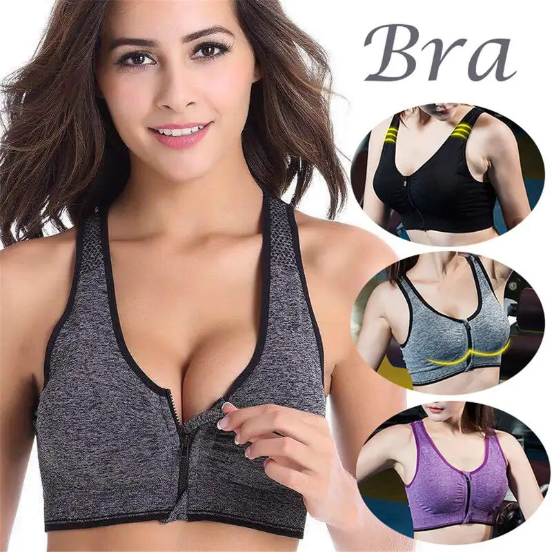 

Women Sport Bra One Piece Full Cup Push Up Bra Shockproof Breathable Running Jogging Fitness Yoga Bra Zipper Vest Underwear