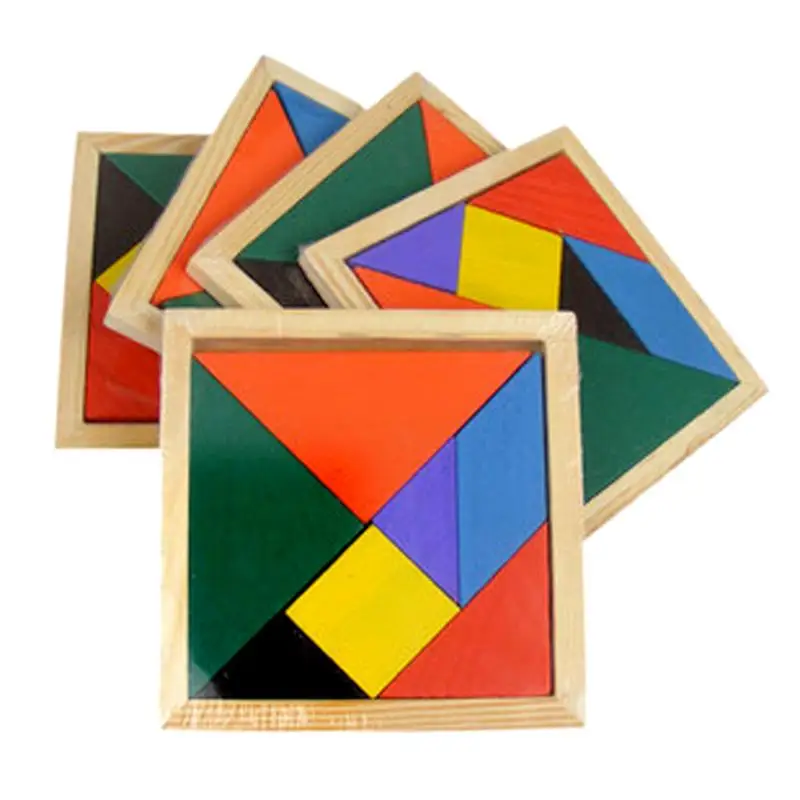 Деревянная головоломка Tangram, 3D деревянная головоломка, развивающая детская игрушка, цветная Математическая головоломка для подарка на день рождения