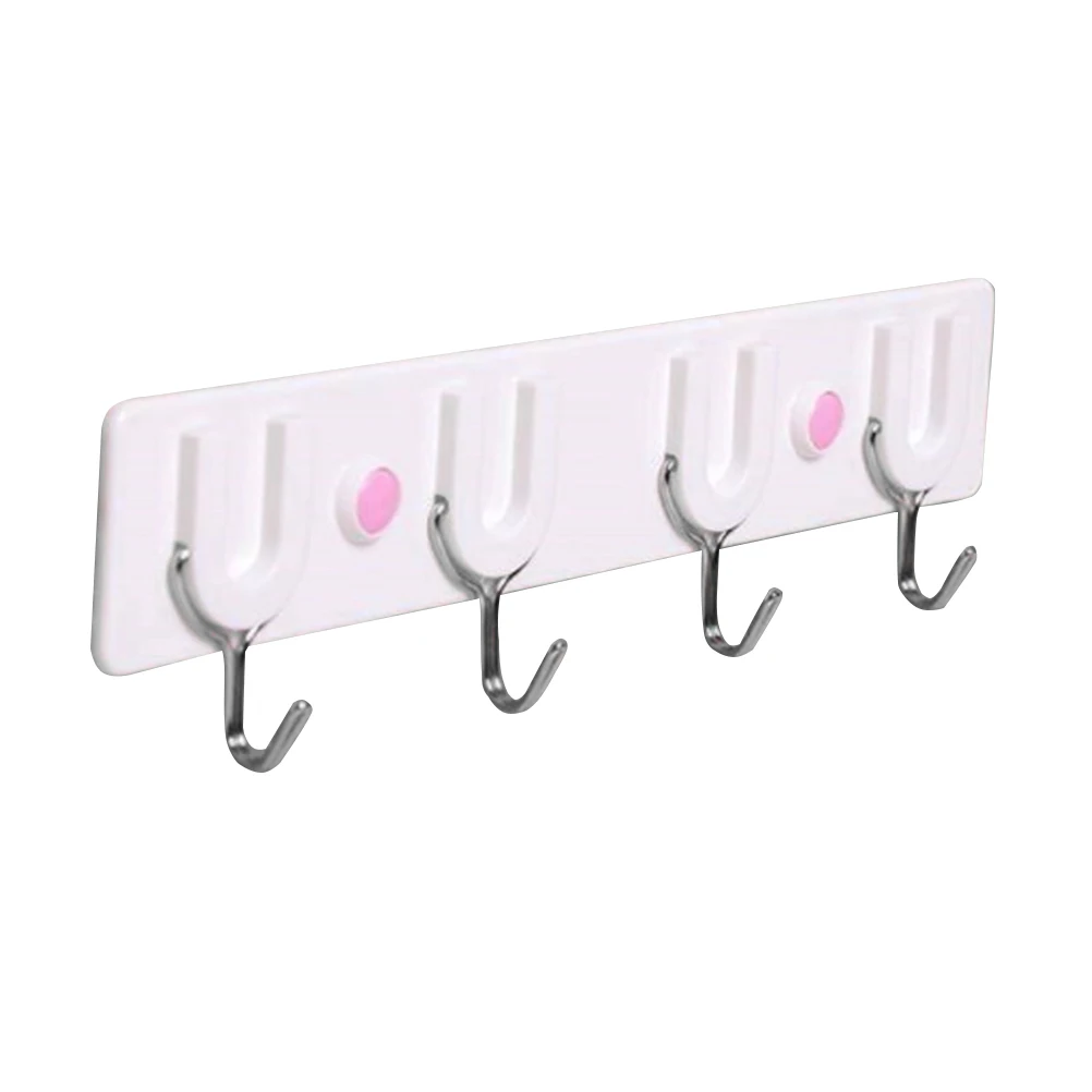

1PC Wall Mounted Hook Long Durable Adhesive Plastic White 4 Hooks Hanger Hanging Hook for Scarves Coats Bags Backpacks