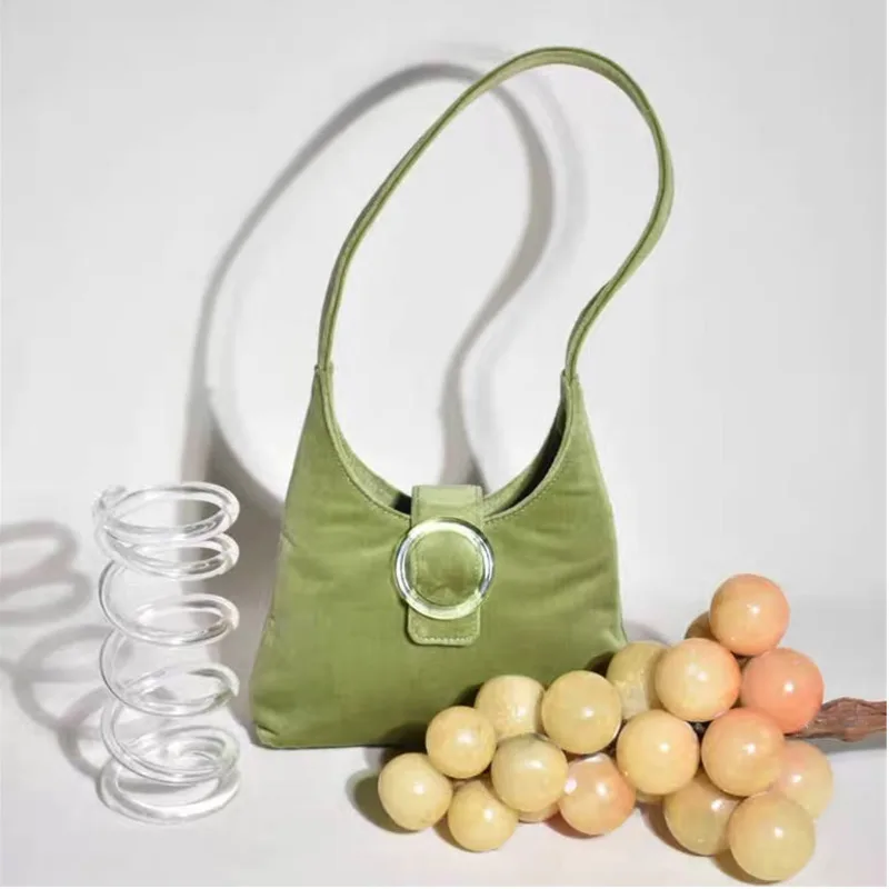 

[BXX] 2019 Woman Retro Stylish Green Brown Color Single Strap High Quality Transparent Round Hoop Velvet Shoulder Bag LM557