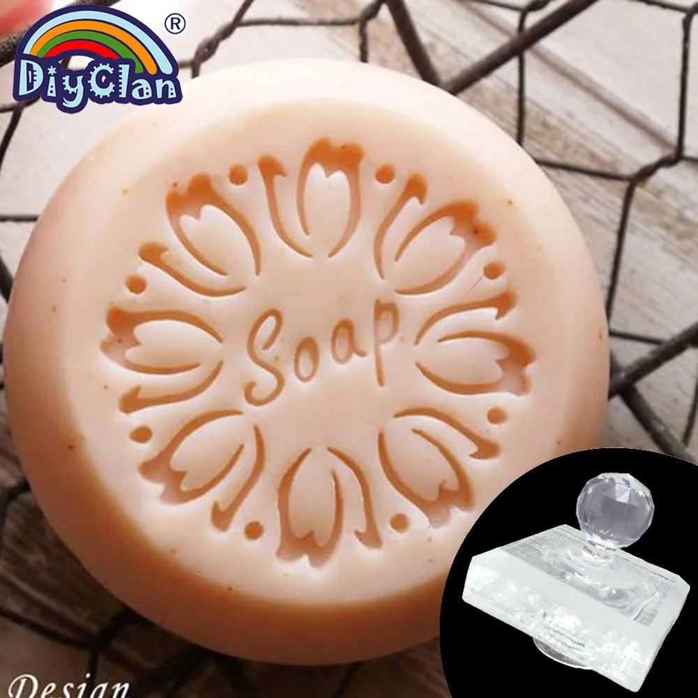 Flower Circle Soap Stamp Clear Natural Organic Stamps With Handle Glass Handmade Resin Soap