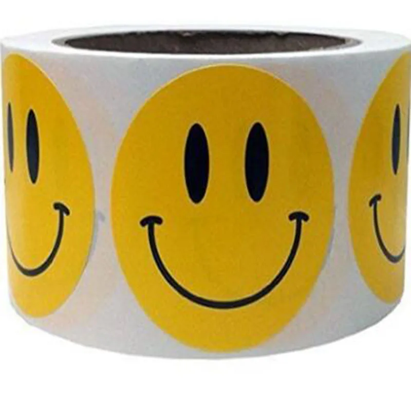 

Yellow Happy Smile Face Stickers 2" Round Circle Teacher Labels Self-adhesive Smile Stickers for Cloth Bags Diary Decoration