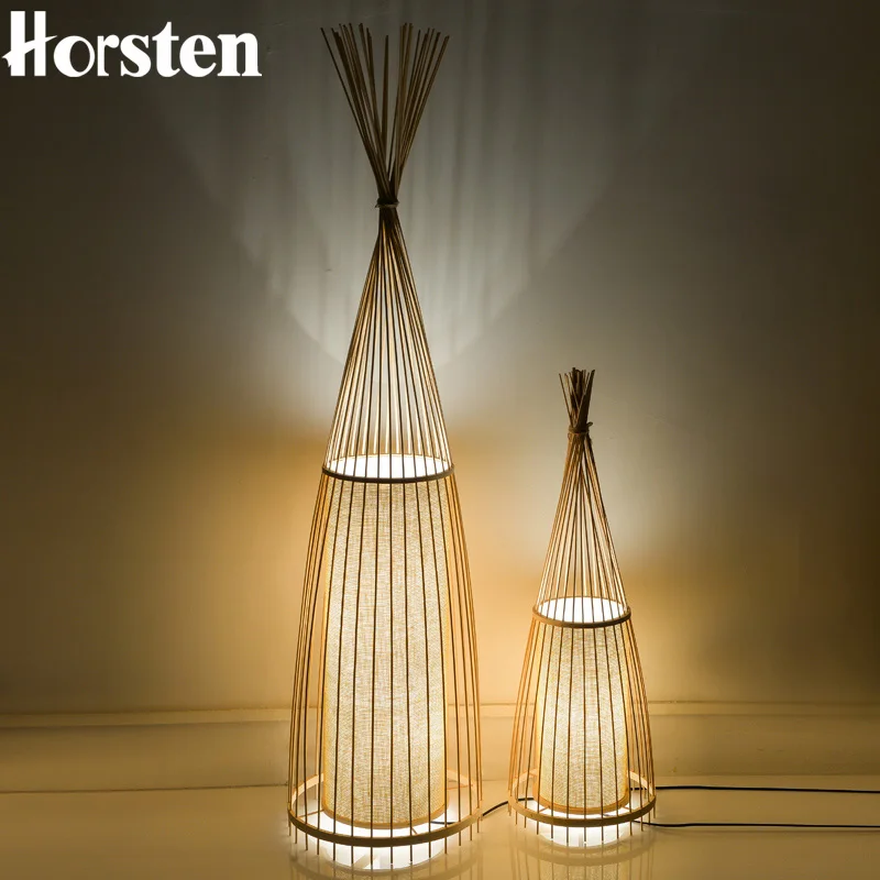 

Japan Style Handmade Wooden Bamboo Floor Lamps Creative Standing Lights For Living Room Study Bedroom Teahouse Club H91cm E27