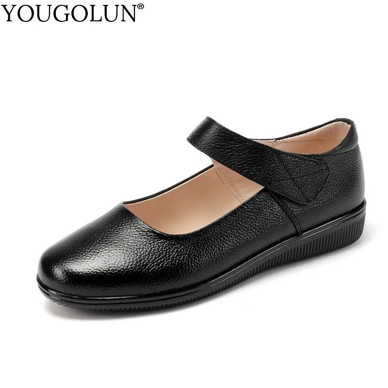 

Genuine Leather Flat Shoes Women Spring Casual Lady Mom Flats Comfortable Woman Brown Beige Black Wine Red Round Toe Shoes A184