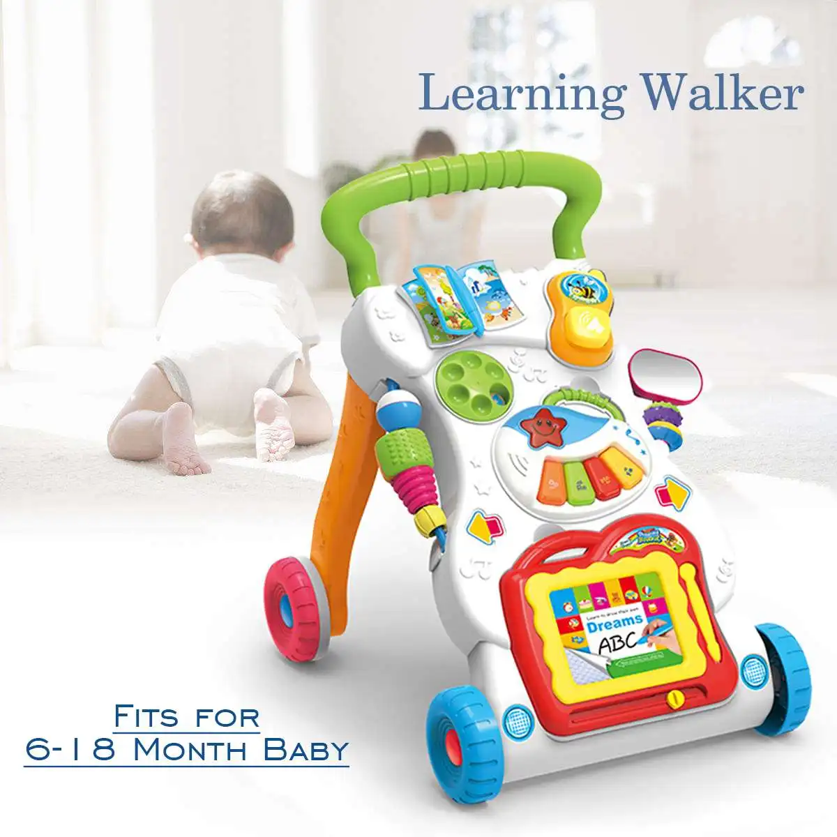

Baby Toys Learning Walker Music Sit-to-Stand Activity Panel Sit Play Center Toddler Baby Activity Wheel Baby Walker Safety