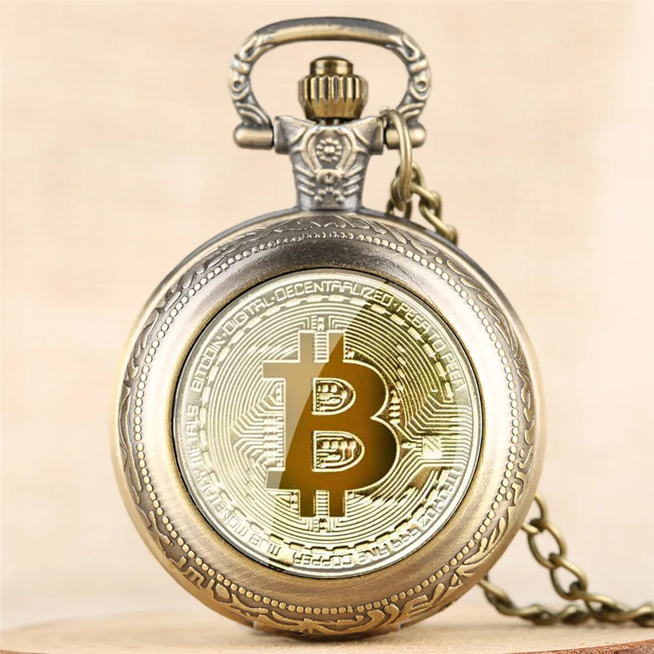 Изысканный дизайн биткоина кварцевые карманные часы полной охоты с циферблатом