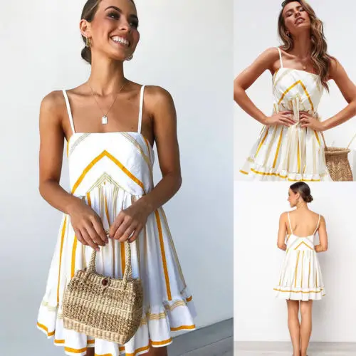 De Mujeres 2019 Barra Fiesta Cuello Verano Mini Mangas Boho Vestido Las Sin 0yPvNnwm8O