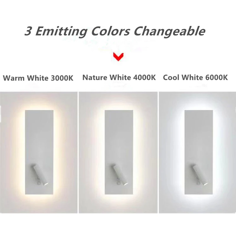 

Topoch Bedroom Wall Lighting 12W LED Backlight 3 Light Colors Switchable 3W Reading Light Directional Vertical Horizontal Mount