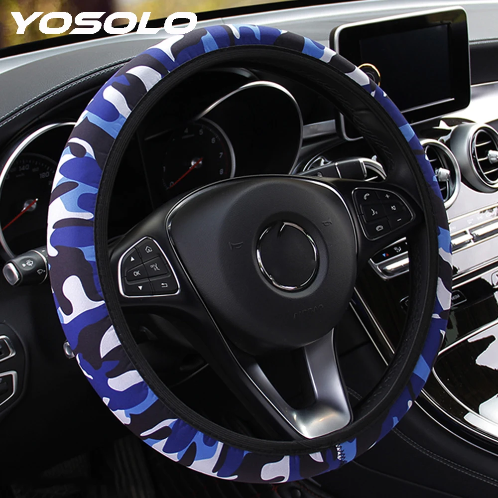 

YOSOLO SBR Lycra Steering Cover Anti-slip Camouflage Fit For Most Cars DIY Car Steering-wheel Cover Interior Accessories