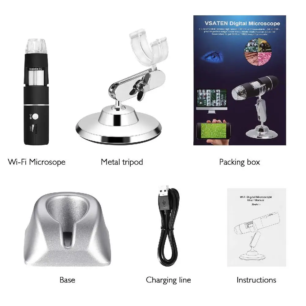 

Adeeing Digital Microscope Built in Camera 1080P HD 2MP 50x-1000x Magnifying Endoscope with 8LEDs for Android iOS phone Mac PC