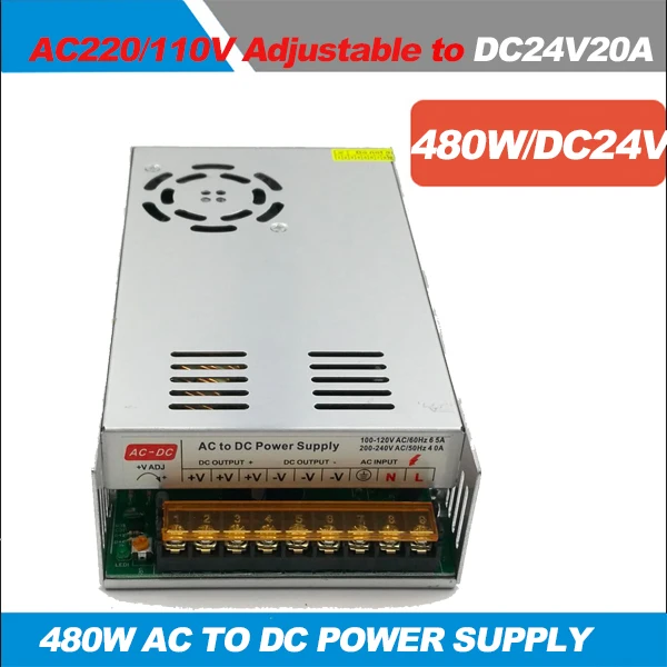 

480W Switching Power Supply Adapter Transformer 110V/220VAC to DC24V 20A power converter for Led Strip Light CCTV 3D Print
