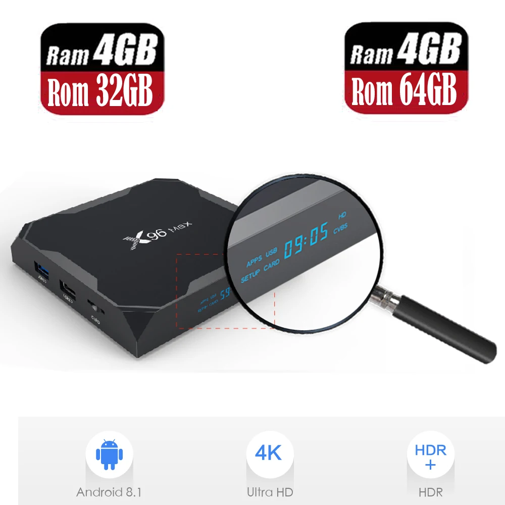 

X96MAX Smart Quad Core Android 8.1 TV BOX 4G Ram 32GB 64GB S905X2 DDR4 Dual Wifi Bluetooth 1000M H.265 X96 Max 4K 3D Set-Top Box