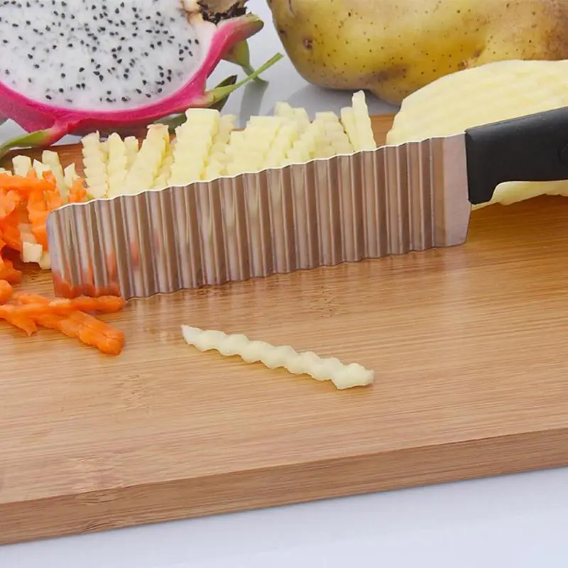 Нож для Картофель фри из нержавеющей стали с зубчатым лезвием для фруктов, волнистый нож для детских аксессуаров, кухонные ножи