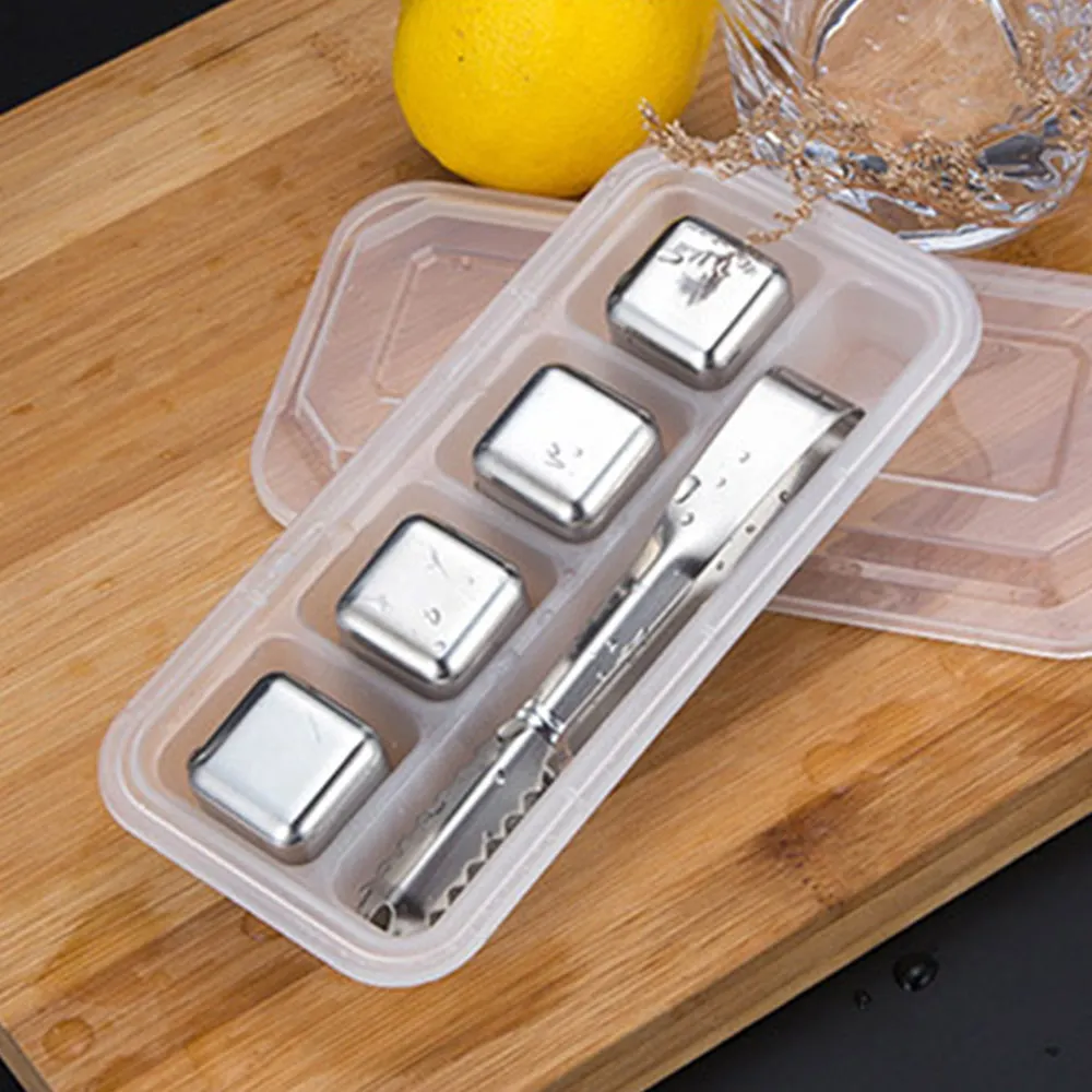 

4 Pack Stainless Steel Ice Cube Tray Cooling Metal Reusable Ice Grains for Beer Cooling Fast Drinks Cube Ice Making Mold