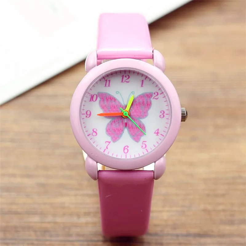 

2019 new fashion little kids cartoon quartz watches lovely boys and girls butterfly leather children clock Reloj de regalo